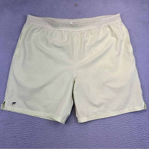 Fabletics Fundamental Shorts‎ Mens XXL Green Yellow Lined 4 Way Stretch Active - Picture 1 of 15